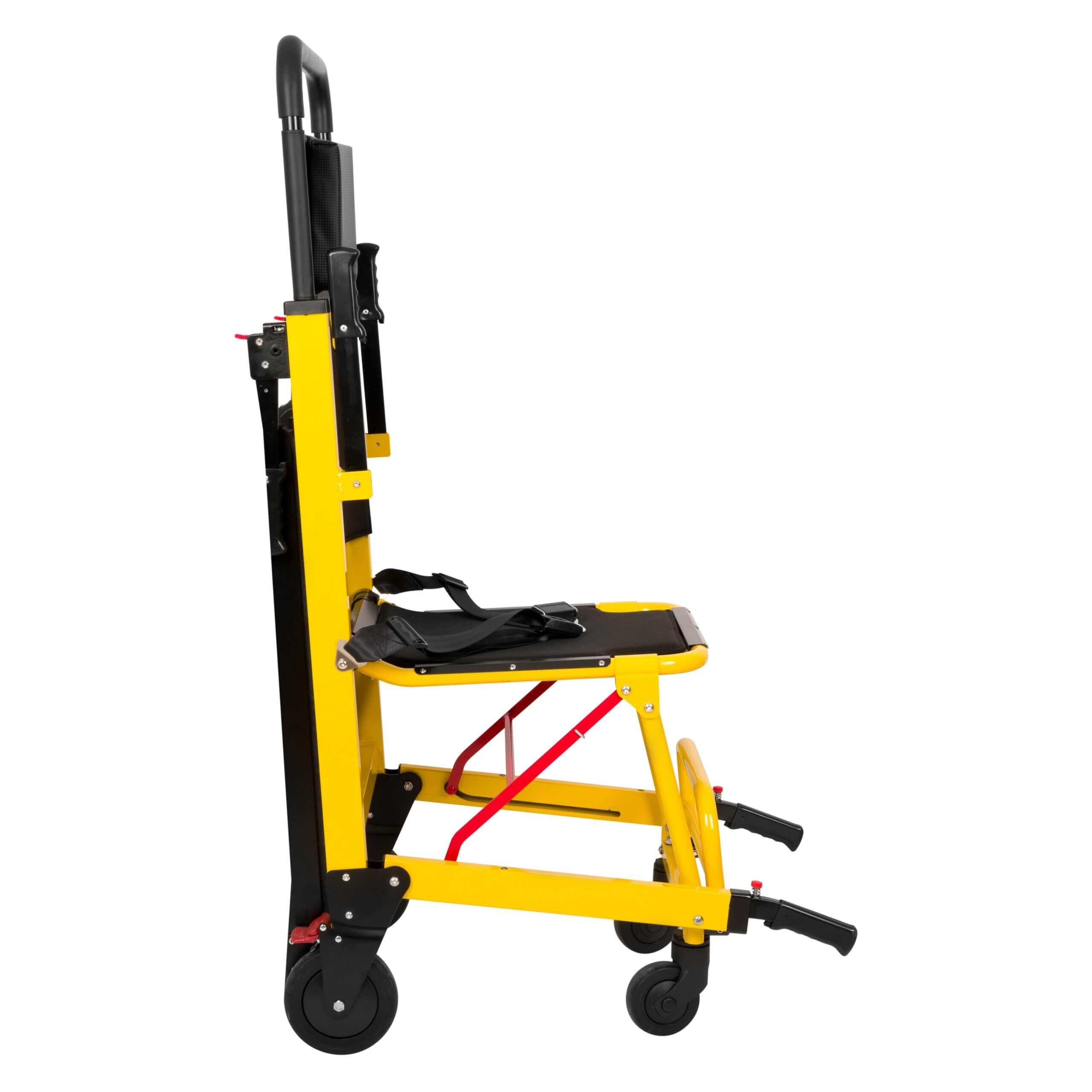 Krzesło ewakuacyjne wyposażone w pasy bezpieczeństwa oraz ergonomiczne siedzisko zapewniające stabilność podczas transportu